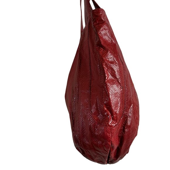 Beirn Snakeskin Ethically Sourced JENNA Hobo Tote Bag Red Lightweight Packable - Picture 4 of 11